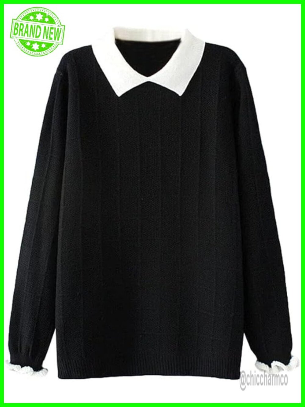 Women's Pan Collar Knitted Pullover Sweater Casual Loose Fit Long Sleeve